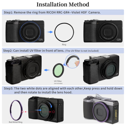 Haoge RRC-GR4-Violet Metal Decorate Ring Cap for RICOH GR IV Camera replaces GN-3