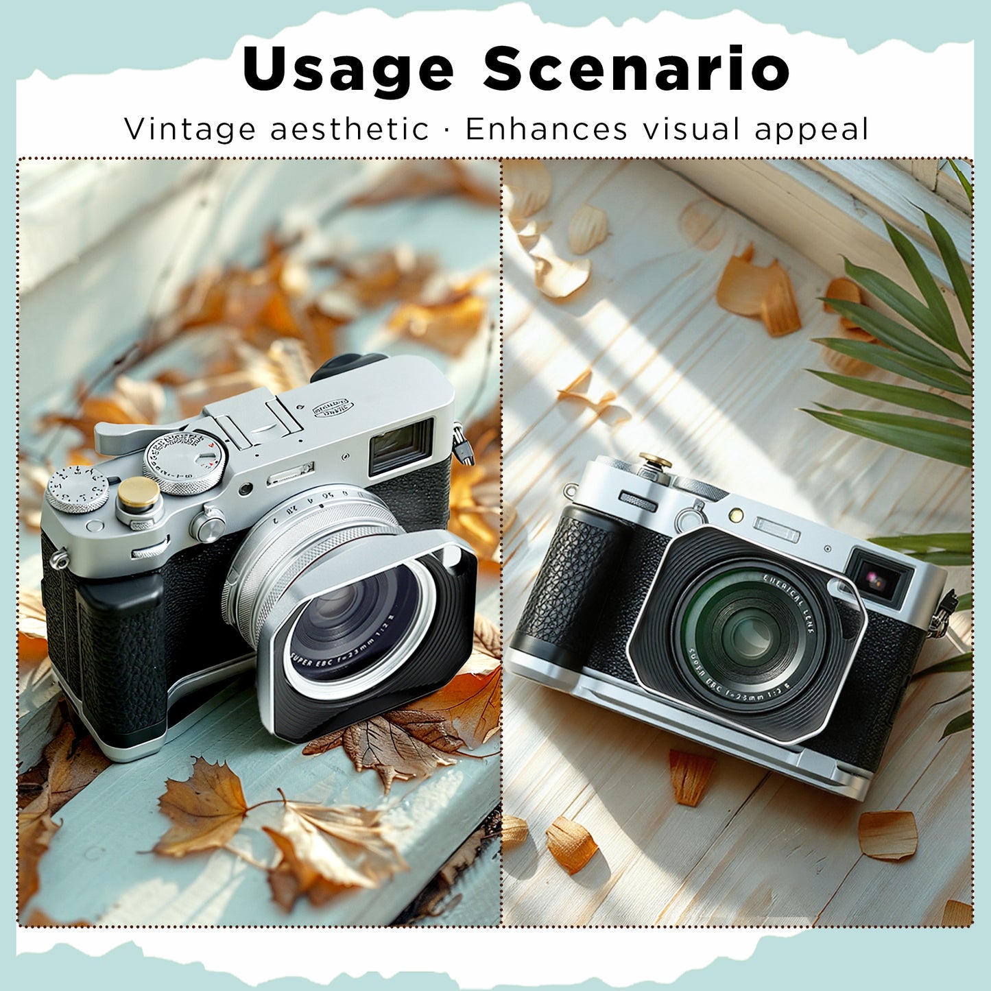 Haoge Square Metal Lens Hood for Fujifilm X100VI Fuji X100V X100F X100T X100S X70 Fuji Photo Camera Accessories Silver with 49mm Uv Filter Adapter Ring Hollow Out Designed LH-X1006-PS