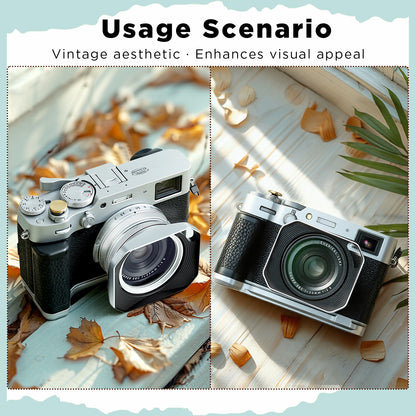 Haoge Square Metal Lens Hood for Fujifilm X100VI Fuji X100V X100F X100T X100S X70 Fuji Photo Camera Accessories Silver with 49mm Uv Filter Adapter Ring Hollow Out Designed LH-X1006-PS