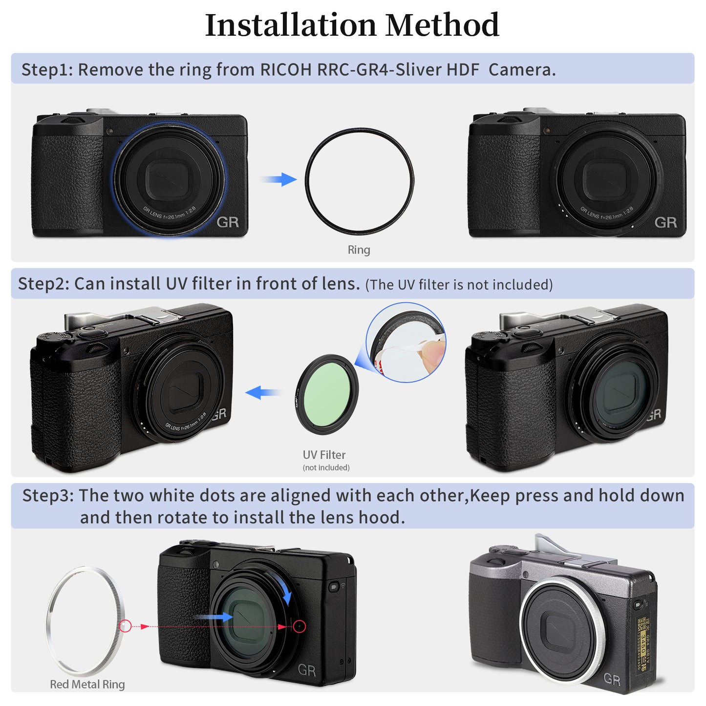 Haoge RRC-GR4-Sliver Metal Decorate Ring Cap for RICOH GR IV Camera replaces GN-3