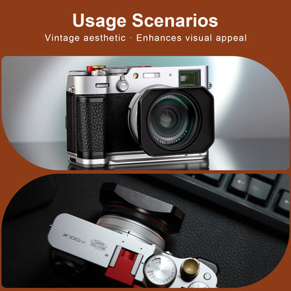 Haoge Square Metal Lens Hood with 49mm Uv Filter Adapter Ring for Fujifilm X100VI Fuji X100V X100F X100T X100S X70 Fuji Photo Camera Accessories LH-X1006B Black