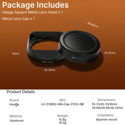 Haoge New Square Metal Lens Hood for Voigtlander NOKTON Classic 35mm F1.4 I/II VM,NOKTON Classic 40mm F1.4 VM,NOKTON 50mm F1.5 Aspherical II VM,NOKTON 28mm F1.5 Aspherical I/II VM Lens