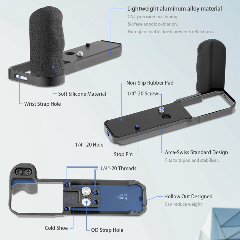 Haoge Handgrip for Nikon Zf ZF Camera L-Shape Grip, With Ergonomic Silicone Side Handle Built-in Arca Swiss Type Plate for DJI RS2/RS-C2/RS3/RS3-PRO/RS3 Mini ,Black MHG-ZFB