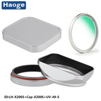 Haoge LH-X200B Square Metal Lens Hood with 49mm Adapter Ring for Fujifilm X100VI Fuji x100vi X100V X100F X100T X100S X100 X70 Fuji Photo Camera Accessories Black