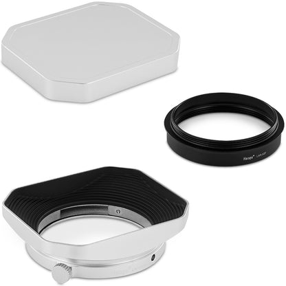 Haoge Lens Hood Metal Squaret for Fujifilm XF 23mm F2.8 R WR Lens Hood ,Fuji XF 27mm F2.8 R WR Lens Hood Silver ,With Metal Cap on Fuji X-E5 Camera