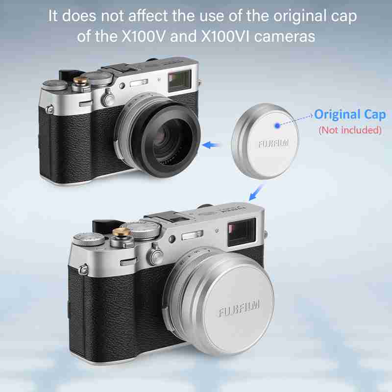 Haoge 2in1 All Metal Ultra-Thin Lens Hood with Adapter Ring Set for Fujifilm Fuji X100VI X100V Camera Black LH-X51B