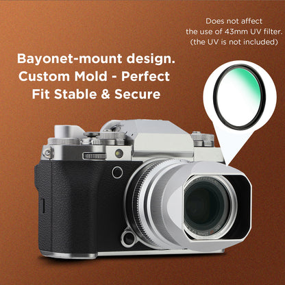Haoge Metal Square Lens Hood for Fujifilm XF 23mm F2 R WR ，XF 35mm F2 R WR, XC 35mm F2 Lens, With Metal Front Cap Silver