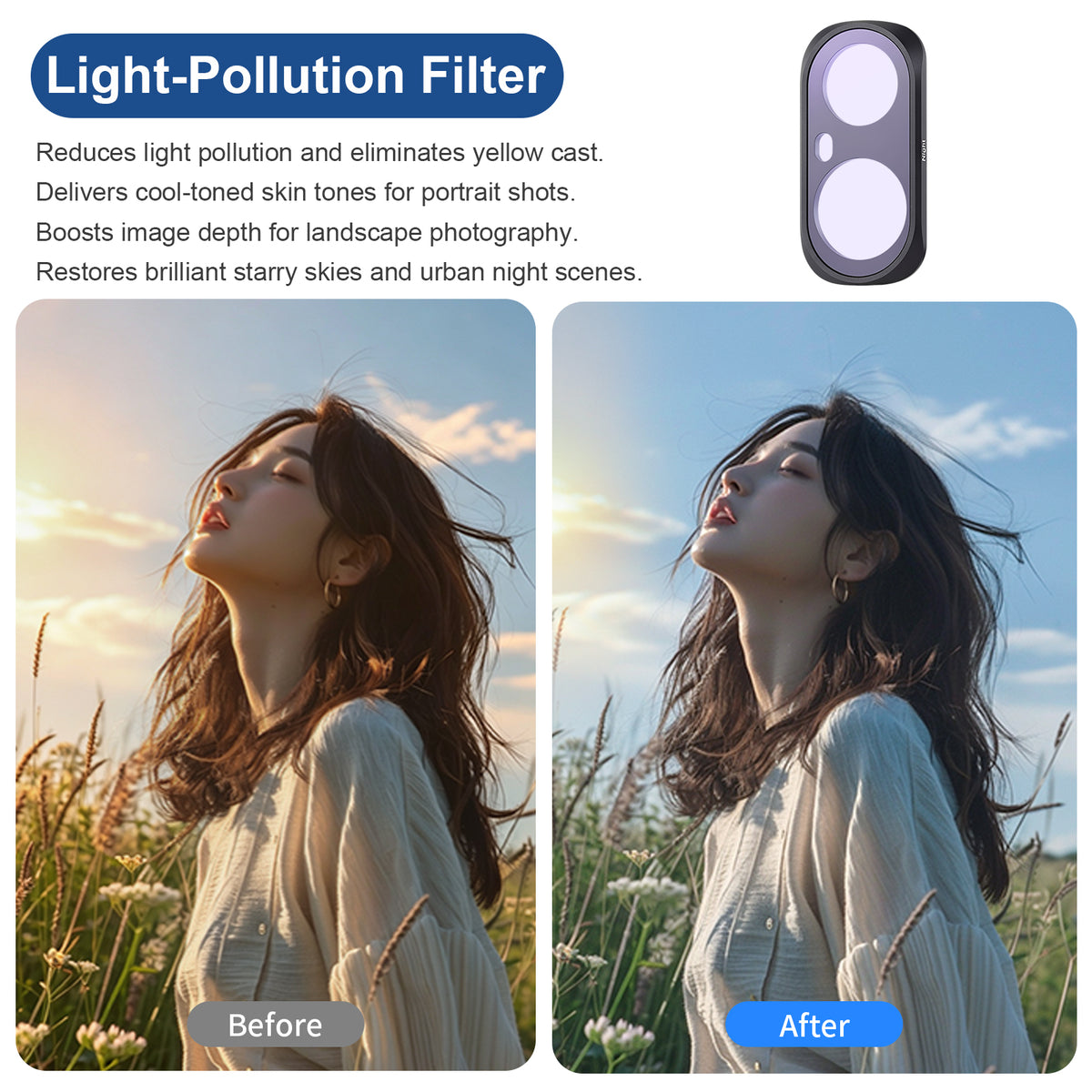 Haoge Magnetic Filter Kit for Insta360 Luna Ultra,Includes Black Mist 1/4,Light Pollution Filter(2-Pack)
