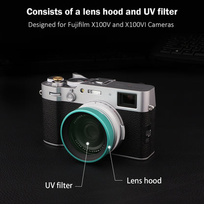 Haoge Metal Lens Hood with MC UV Protection Multicoated Ultraviolet Lens Filter for Fujifilm Fuji X100VI Camera Green LUV-X54L