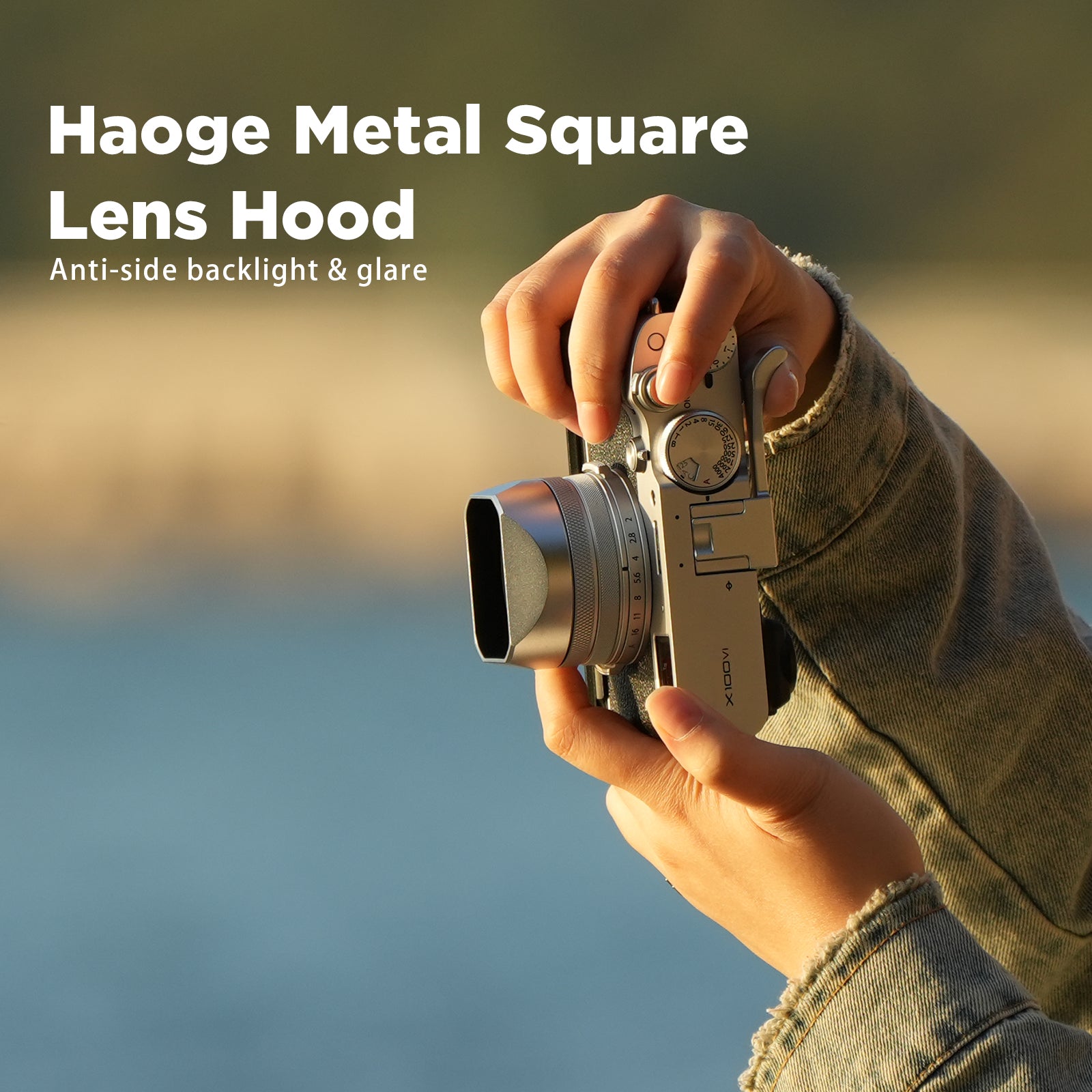 Haoge Square Metal Lens Hood Shade with Cap and 49mm Adapter Ring