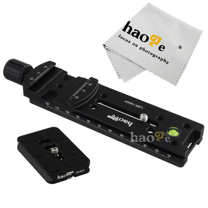 Haoge 140mm Nodal Slide Double Dovetail Focusing Rail Plate with Metal Quick Release Clamp and 60mm Plate for Camera Panoramic Panorama Close Up Macro Shoot fit Arca Swiss RRS Benro Kirk