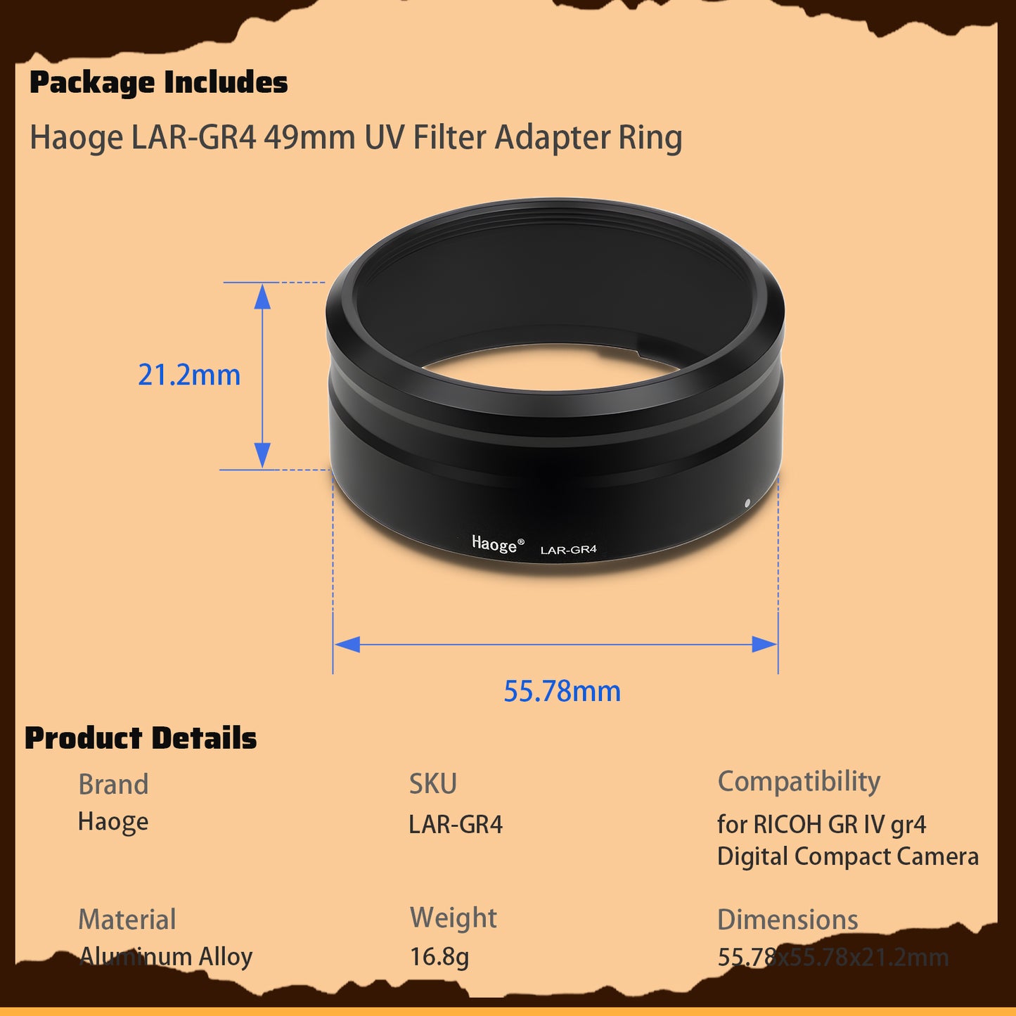 Haoge LAR-GR4 Lens Filter Adapter Ring for RICOH GR IV GRIV GR4 Digital Compact Camera for GW-4 Wide Conversion Lens replaces GA-3