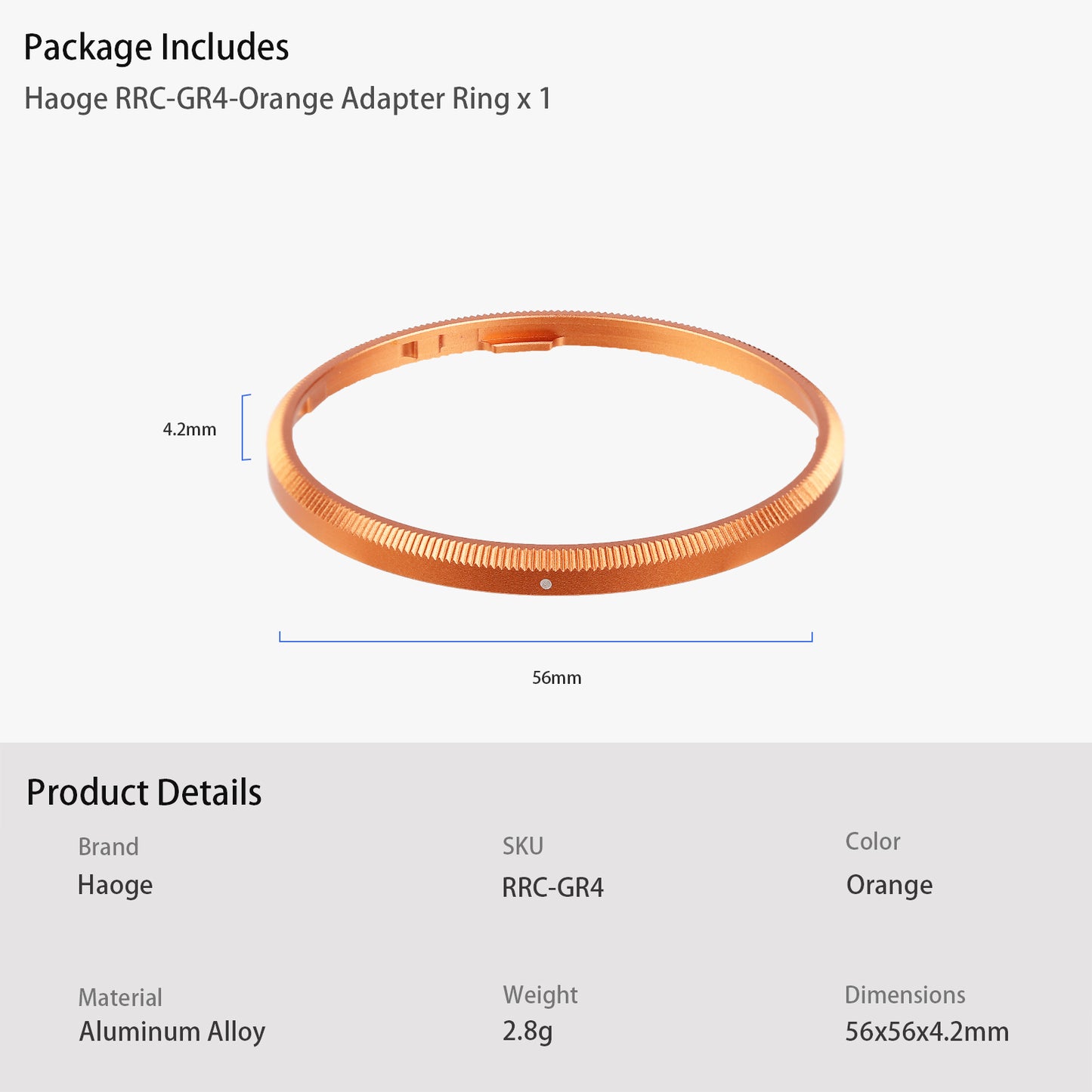 Haoge RRC-GR4-Orange Metal Decorate Ring Cap for RICOH GR IV Camera replaces GN-3