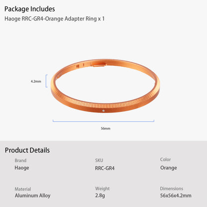 Haoge RRC-GR4-Orange Metal Decorate Ring Cap for RICOH GR IV Camera replaces GN-3