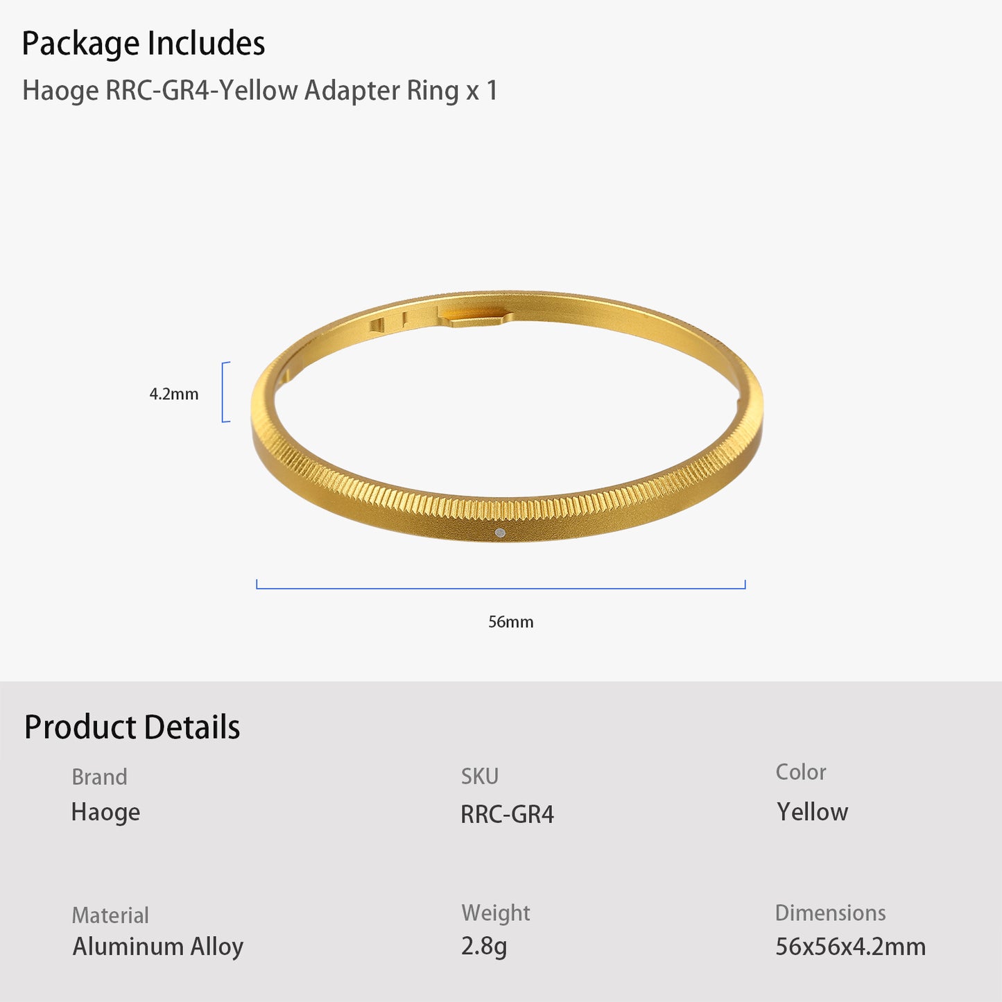 Haoge RRC-GR4-Yellow Metal Decorate Ring Cap for RICOH GR IV Camera replaces GN-3