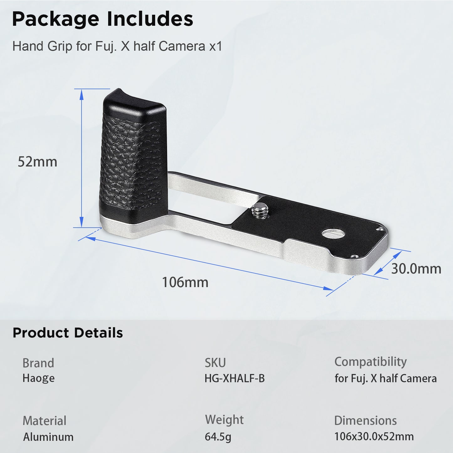 Haoge Handle HandGrip for Fujifilm x half Camera Body Accessories L-Shape Grip Bracket Plate  HG-XHALF-S