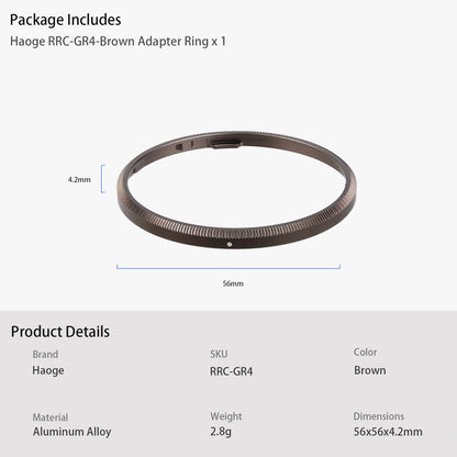 Haoge RRC-GR4-Brown Metal Decorate Ring Cap for RICOH GR IV Camera replaces GN-3
