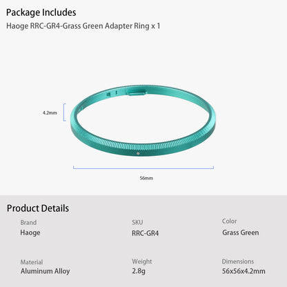 Haoge RRC-GR4-Grass Green Metal Decorate Ring Cap for RICOH GR IV Camera replaces GN-3