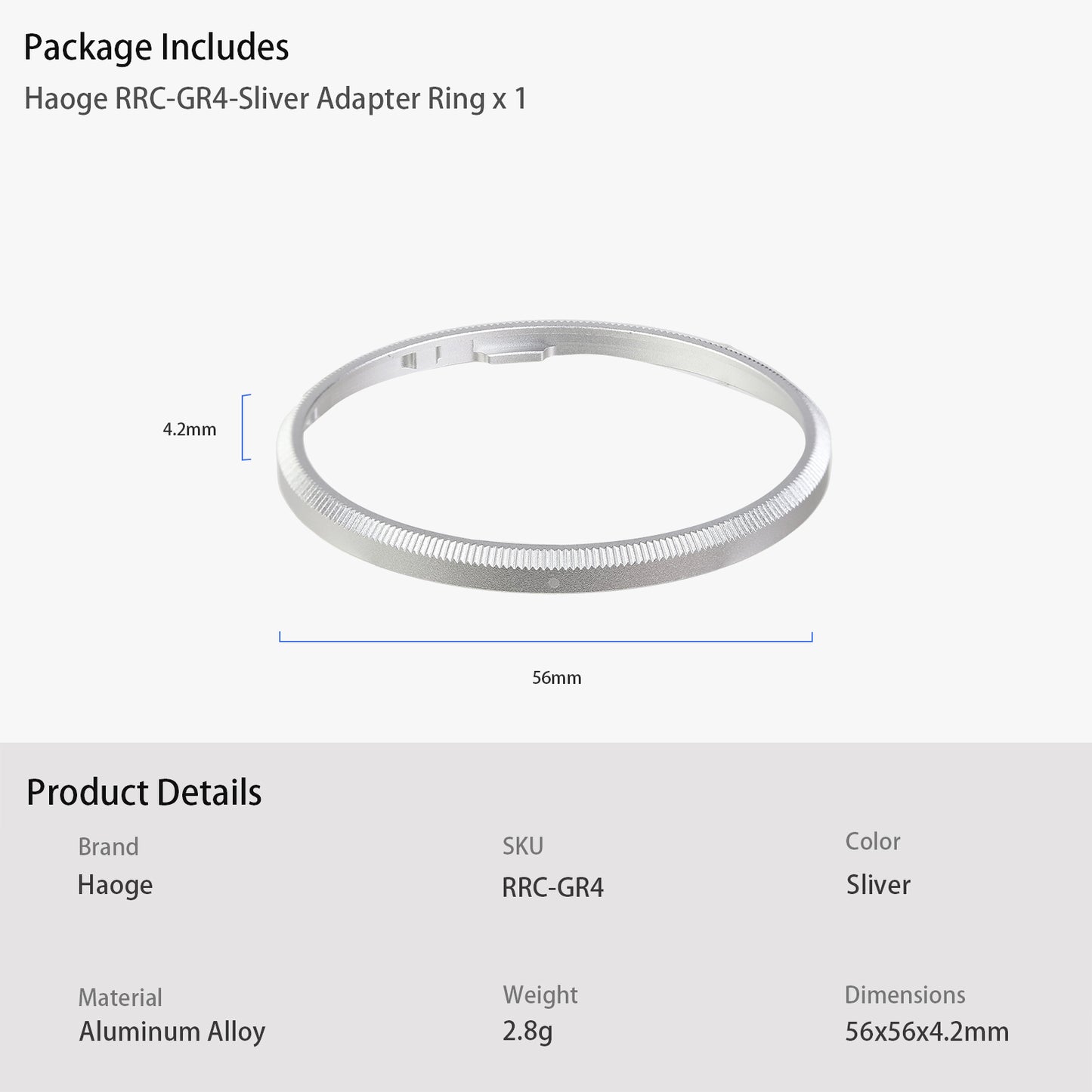 Haoge RRC-GR4-Sliver Metal Decorate Ring Cap for RICOH GR IV Camera replaces GN-3