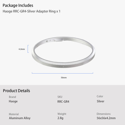 Haoge RRC-GR4-Sliver Metal Decorate Ring Cap for RICOH GR IV Camera replaces GN-3