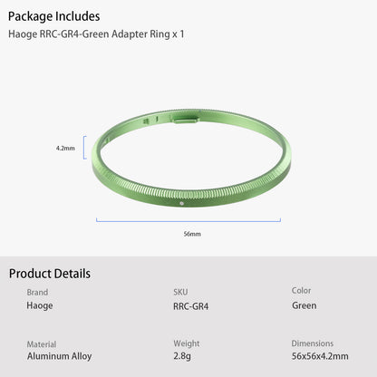 Haoge RRC-GR4-Green Metal Decorate Ring Cap for RICOH GR IV GR4 Camera replaces GN-3