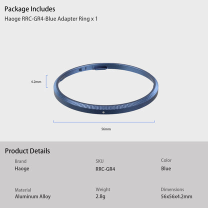 Haoge RRC-GR4-Blue Metal Decorate Ring Cap for RICOH GR IV Camera replaces GN-3