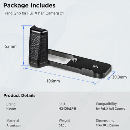 Haoge Camera Bracket Holder for Fujifilm X Half  Camera Body HandGrip X-Half L-Shape Grip Bracket Silver Quick-Release plate HG-XHALF-B
