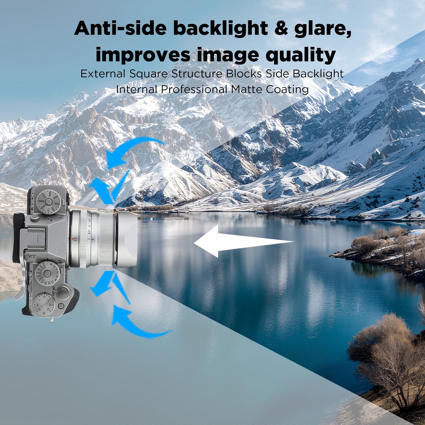 Haoge Metal Square Lens Hood for Fujifilm XF 23mm F2 R WR ，XF 35mm F2 R WR, XC 35mm F2 Lens, With Metal Front Cap Silver