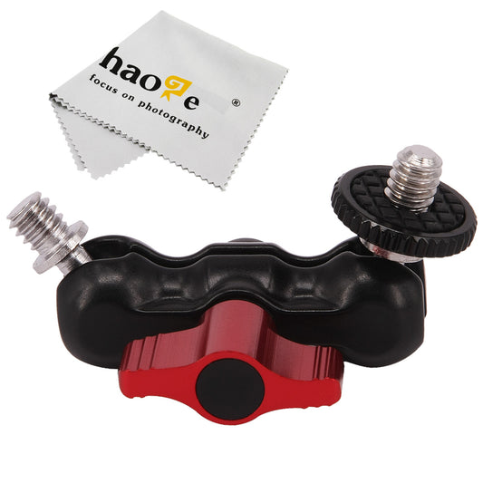 Haoge Mini Multi-Function Double Ball Head Adapter Mount with 1/4-inch Screw for DSLR Camera LCD Monitor LED Lights Flash Light