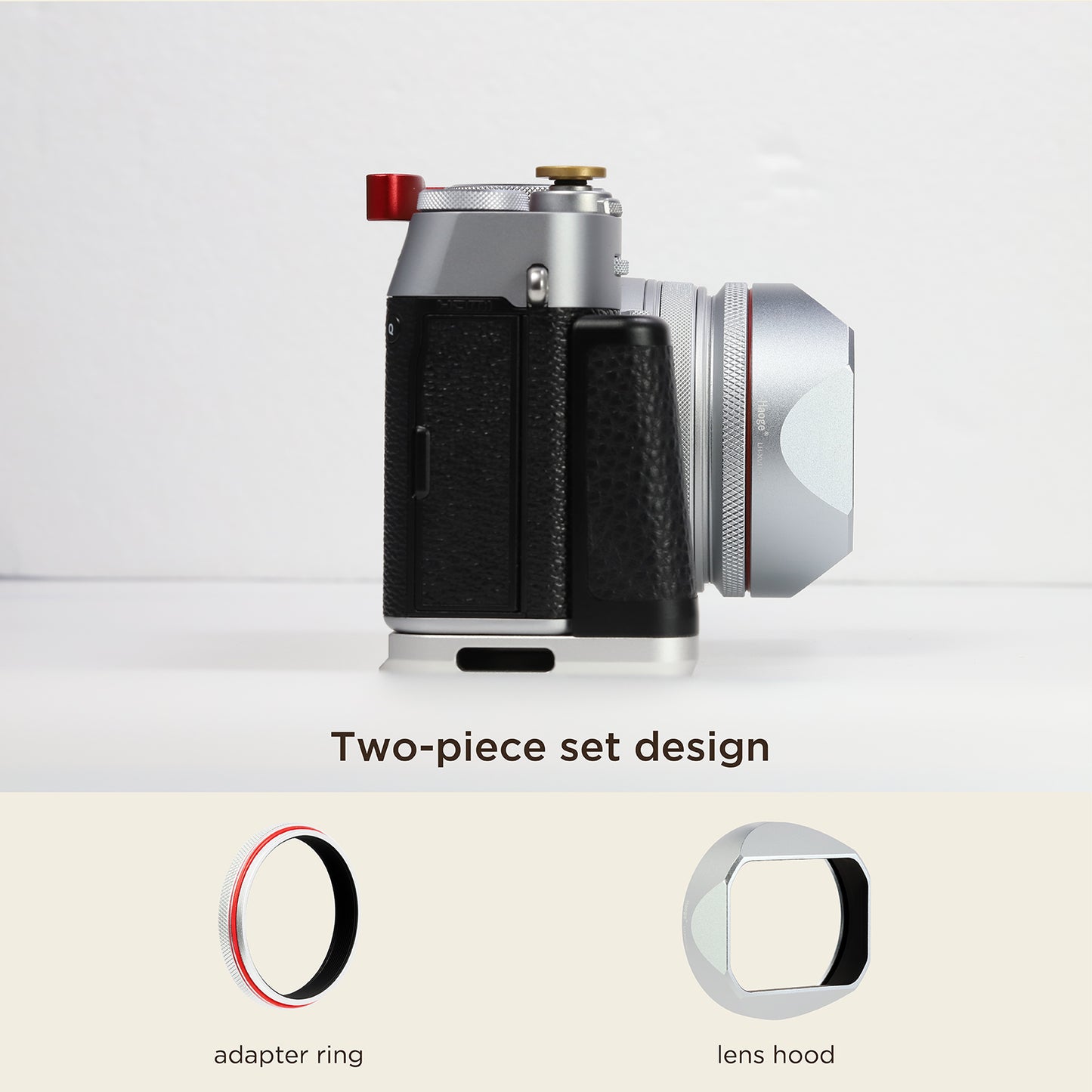 Haoge Square Metal Lens Hood for Fujifilm X100VI Fuji X100V X100F X100T X100S X70 Camera Silver with 49mm UV Filter Adapter Ring LH-XVI100S