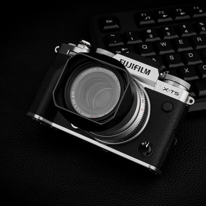 Haoge LH-X50N Bayonet Square Metal Lens Hood for Fujifilm Fuji Fujinon XF 50mm F2 R WR Lens With Metal Cap Kit on X-Pro3 X-T4 X-S10 Camera
