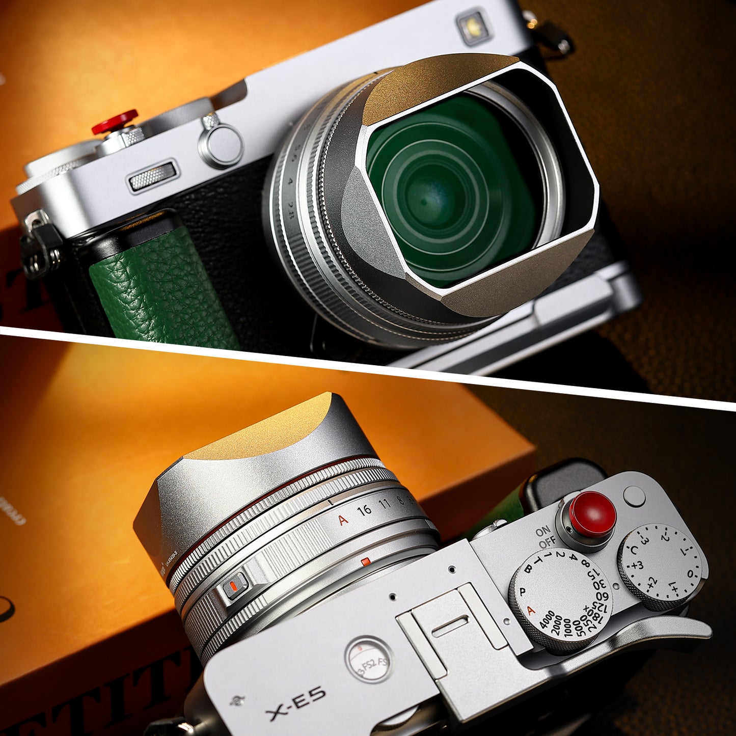 Haoge Squaret Metal Lens Hood for Fujifilm XF23mm F2.8 on XE5 Cemera Body kit Fujinon XF27mmF2.8 R WR Lense 39mm Screw-in Hood Silver ,With Metal Cap