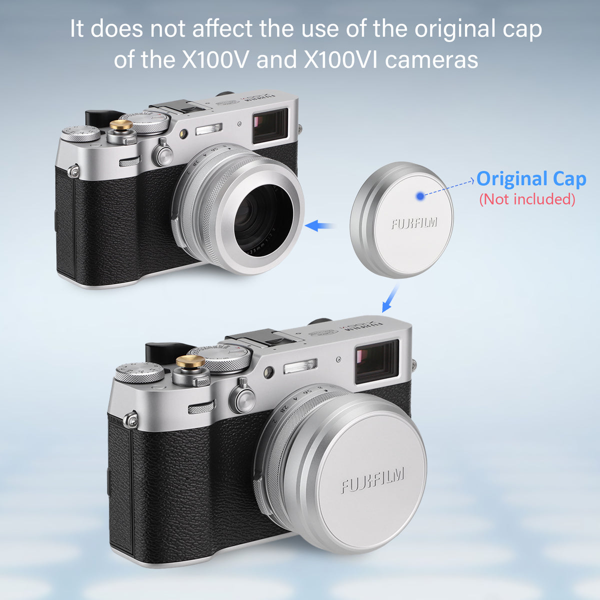 Haoge LH-X51W 2in1 オールメタル 超薄型レンズフード アダプターリングセット付き Fuji Fujifilm FinePix X100V X100VIカメラ用 シルバー