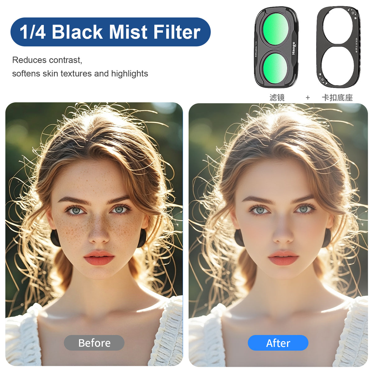 Haoge Magnetic Black Diffusion 1/4 Filter for DJI Osmo Pocket 4 Pro (4P),Multi Coated HD Optical Glass Filter,Ultra Slim Aluminum Frame with Screen Protector