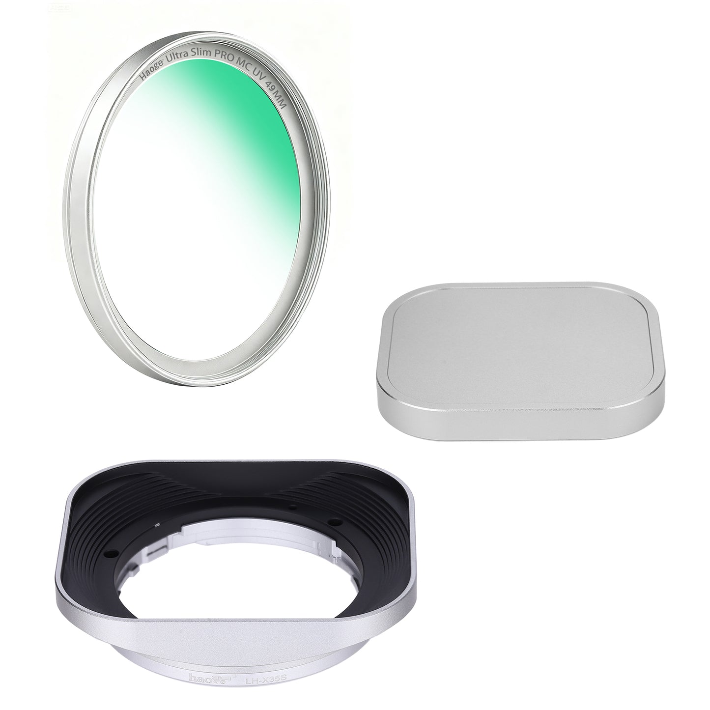 Haoge LH-X35S Square Metal Lens Hood Shade for Fujifilm Fuji Fujinon XF 35mm F2 ,XF 23mm f2 R WR and XC35mm F2 lens Silver