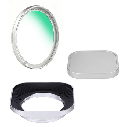 Haoge LH-X35S Square Metal Lens Hood Shade for Fujifilm Fuji Fujinon XF 35mm F2 ,XF 23mm f2 R WR and XC35mm F2 lens Silver