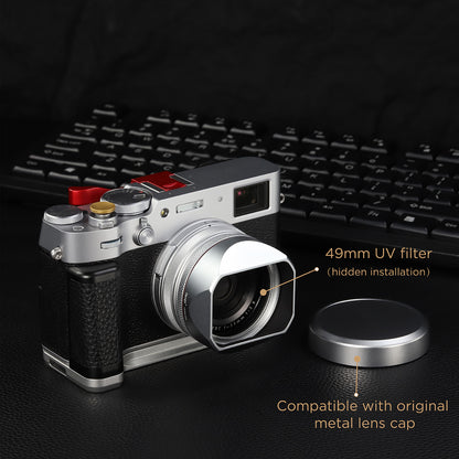 Haoge Square Metal Lens Hood for Fujifilm X100VI Fuji X100V X100F X100T X100S X70 Camera Silver with 49mm UV Filter Adapter Ring LH-XVI100S