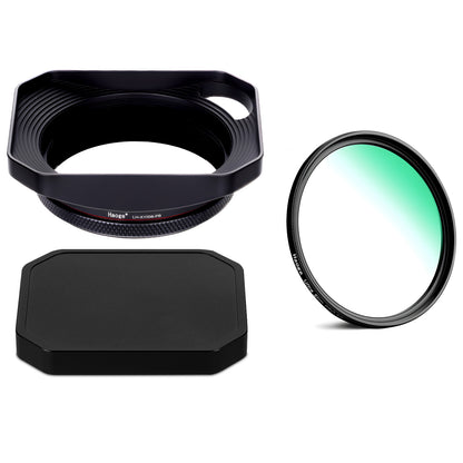 Haoge Square Metal Lens Hood with 49mm Uv Filter Adapter Ring for Fujifilm X100VI Fuji X100V X100F X100T X100S X70 Fuji Photo Camera Accessories Hollow Out Designed Black