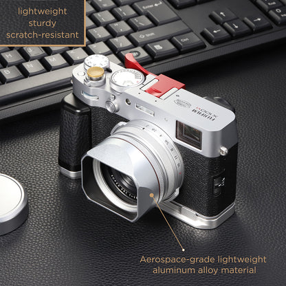 Haoge Square Metal Lens Hood for Fujifilm X100VI Fuji X100V X100F X100T X100S X70 Camera Silver with 49mm UV Filter Adapter Ring LH-XVI100S