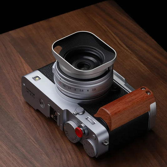 Haoge Lens Hood Metal Squaret for Fujifilm XF 23mm F2.8 R WR Lens Hood Silver ,With Metal Cap on Fuji X-E5 Camera