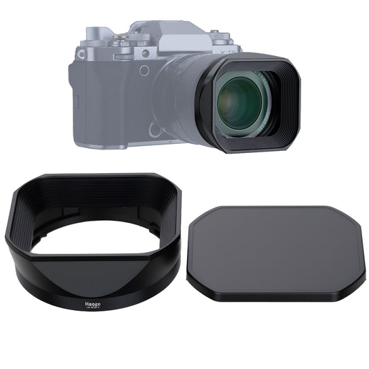 Haoge Metal Square Lens Hood for Fujifilm Fujinon Fuji XF 23mm f/1.4 R LM WR lens Replaces LH-XF23 II/LH-XF23-2 Lens Hood with a Hood Cap on X-T5 XT50 XH2 Camera