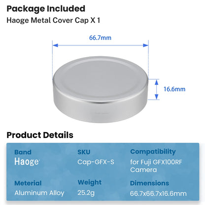 Haoge Metal Front Lens Cap Cover for Fujifilm GFX100RF Camera Accessories Silver Cap-GFX-S