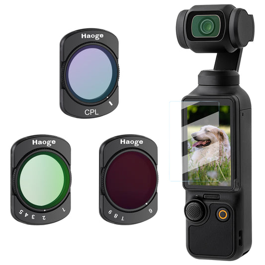 Haoge Filter Set for DJI Osmo Pocket 3 Creator Combo,with CPL, Variable ND 2-32,Variable ND 64-512 Filters and Screen Protector,Kit for landscape photography