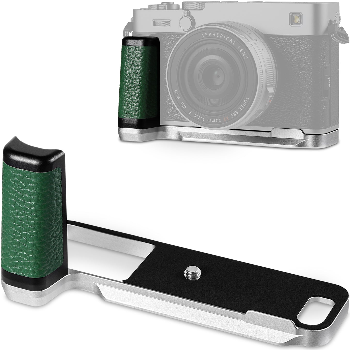Haoge Handle Leather HandGrip for Fujifilm X-E5 Camera Body L-Shape Grip Bracket Silver With Arca-Swiss standard Plate HG-FUXE5N-S-G Green