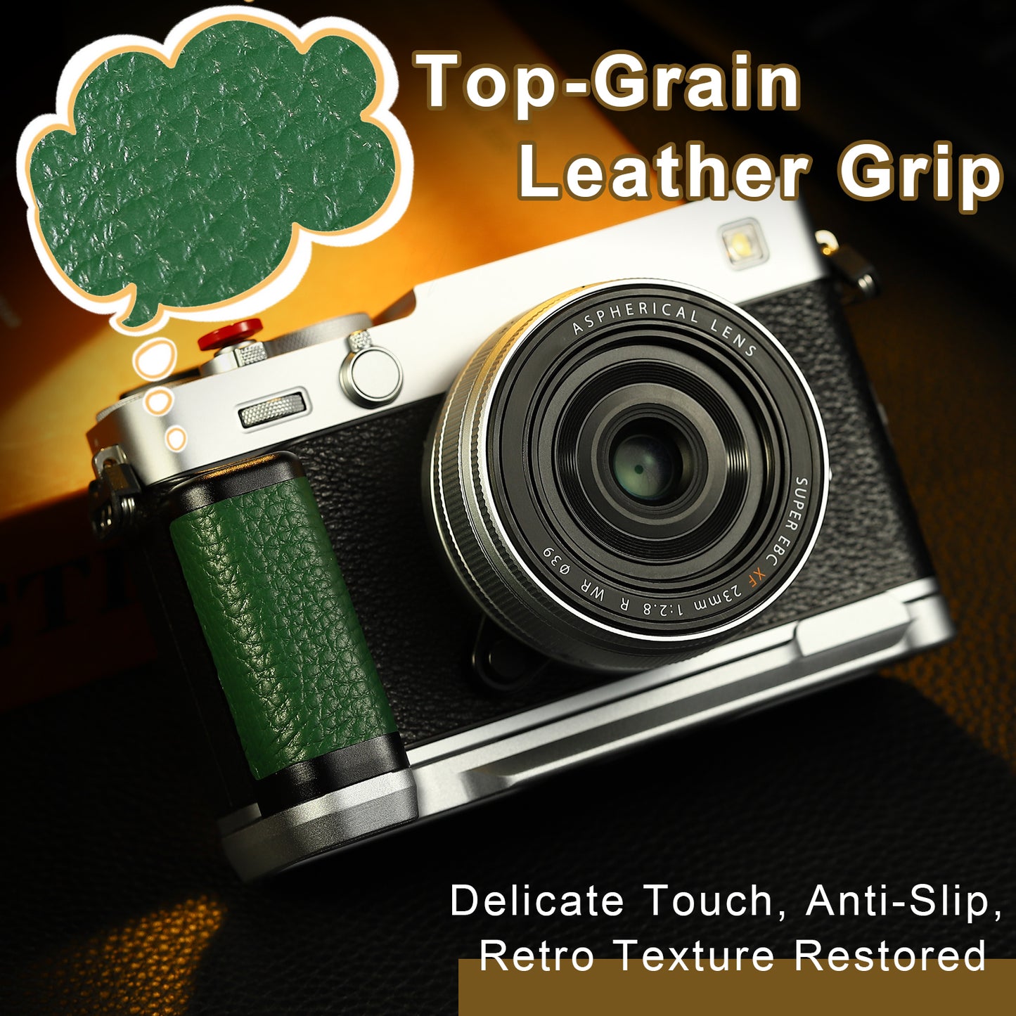 Haoge Handle Leather HandGrip for Fujifilm X-E5 Camera Body L-Shape Grip Bracket Silver With Arca-Swiss standard Plate HG-FUXE5N-S-G Green