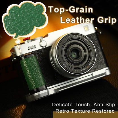 Haoge Handle Leather HandGrip for Fujifilm X-E5 Camera Body L-Shape Grip Bracket Silver With Arca-Swiss standard Plate HG-FUXE5N-S-G Green