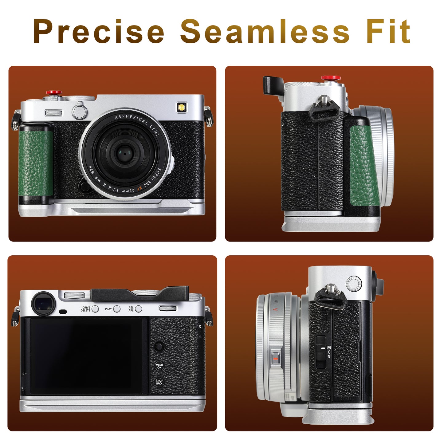 Haoge Handle Leather HandGrip for Fujifilm X-E5 Camera Body L-Shape Grip Bracket Silver With Arca-Swiss standard Plate HG-FUXE5N-S-G Green