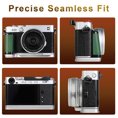 Haoge Handle Leather HandGrip for Fujifilm X-E5 Camera Body L-Shape Grip Bracket Silver With Arca-Swiss standard Plate HG-FUXE5N-S-G Green