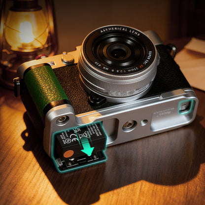 Haoge Handle Leather HandGrip for Fujifilm X-E5 Camera Body L-Shape Grip Bracket Silver With Arca-Swiss standard Plate HG-FUXE5N-S-G Green