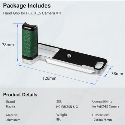 Haoge Handle Leather HandGrip for Fujifilm X-E5 Camera Body L-Shape Grip Bracket Silver With Arca-Swiss standard Plate HG-FUXE5N-S-G Green